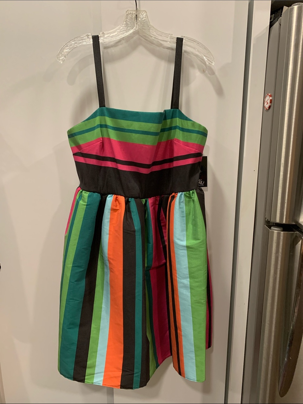Y2K partydress classy Black Multicolor Striped Pink, Green, 
Festive cruisewear